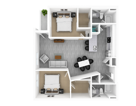 2 Bed 2 Bath, 1,299 sq ft, Grove Floorplan at The Whit in Indianapolis, IN 46204